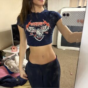 Navy Graphic Crop Top